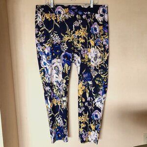 Chico’s Brigitte Blue Primavera Floral Print Ankle Straight Pants - Size 3